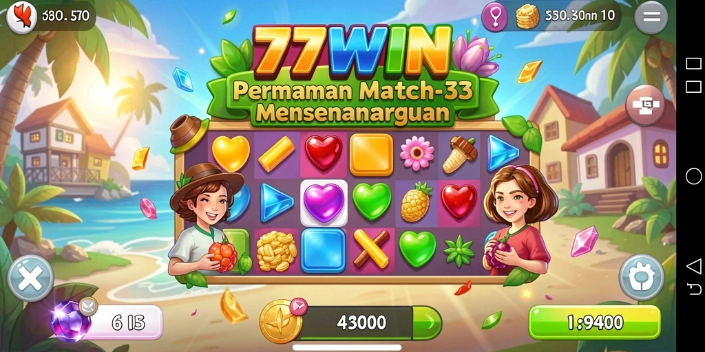 Screenshot gameplay 77WIN yang menampilkan momen mencocokkan objek Match-3.