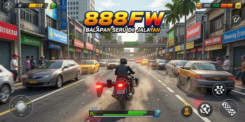 Screenshot gameplay yang menunjukkan balapan mobil yang mendebarkan.