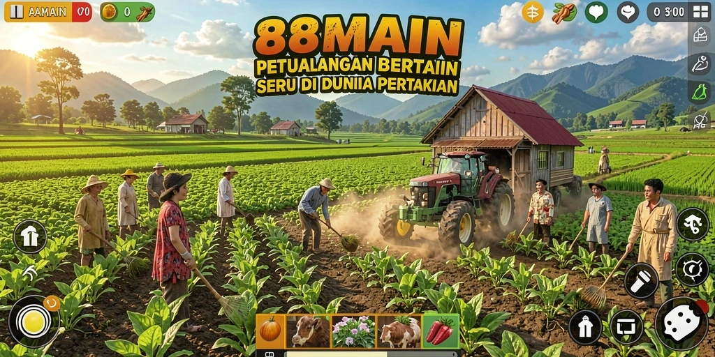 Screenshot gameplay 88MAIN menampilkan aktivitas pertanian yang menyenangkan.
