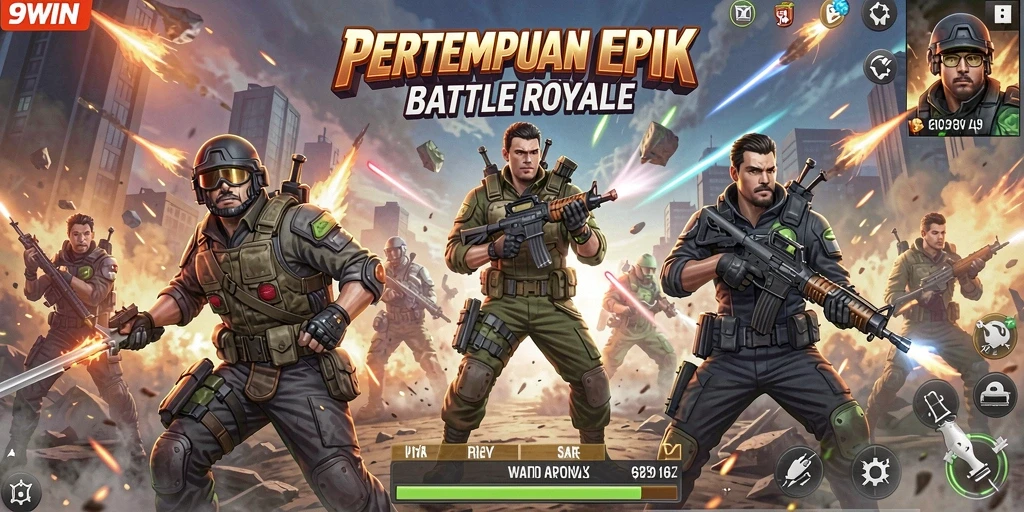 Screenshot gameplay 9WIN menampilkan aksi Battle Royale yang intens.