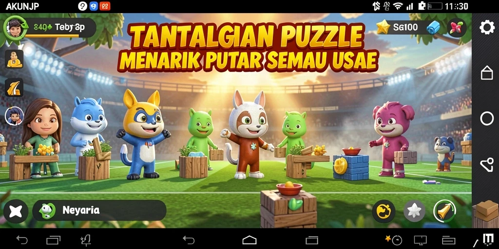 Tampilan gameplay AKUNJP yang penuh warna dan menantang.