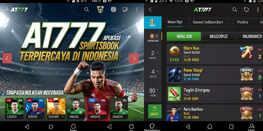 Tampilan aplikasi AT777 dengan beragam pilihan taruhan olahraga.