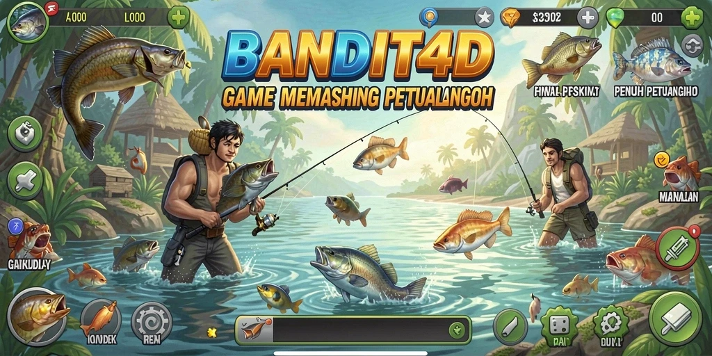 Screenshot utama BANDIT4D menampilkan aksi memancing yang mendebarkan.