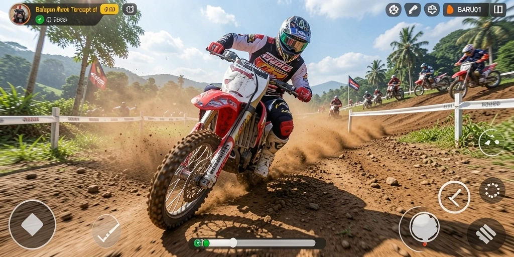 Gameplay seru dari BARU01 dengan balapan motor yang mendebarkan.