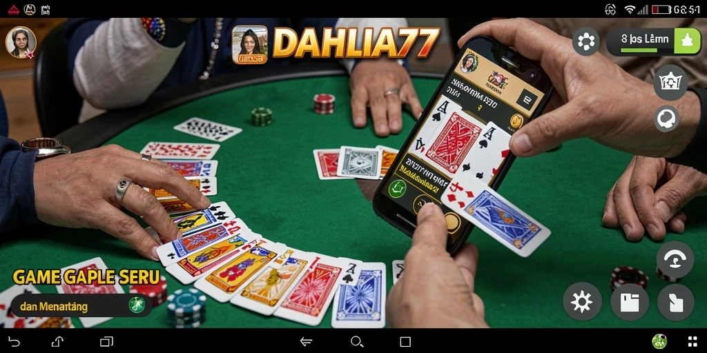 Tampilan gameplay seru dalam DAHLIA77 yang menampilkan permainan Gaple.