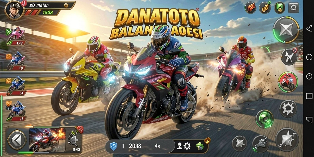 Gameplay mendebarkan dari DANATOTO dalam balapan motor.