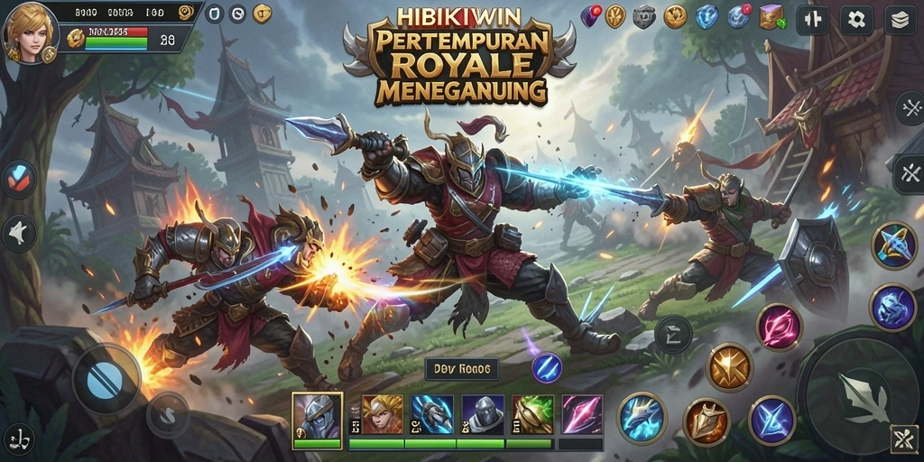 Tangkapan layar menunjukkan pertempuran seru di HIBIKIWIN dengan grafis yang menakjubkan.