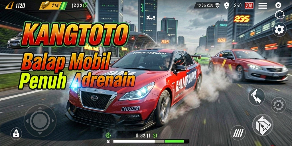 Screenshot permainan KANGTOTO menampilkan aksi balap yang intens.