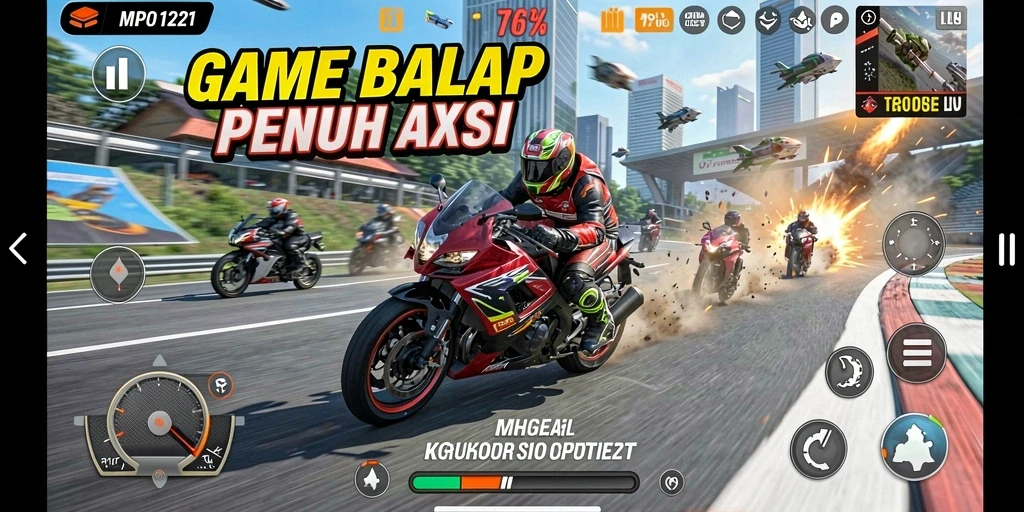 Tampilan gameplay seru dalam balapan motor.