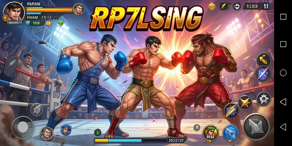 Screenshot menunjukkan pertarungan intens antara karakter di arena.