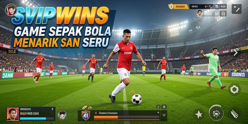 Tangkapan layar gameplay <strong>SVIPWINS</strong> menampilkan aksi seru dalam pertandingan sepak bola.
