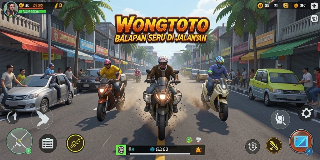 Screenshot gameplay <strong>WONGTOTO</strong> menunjukkan balapan seru di jalanan.